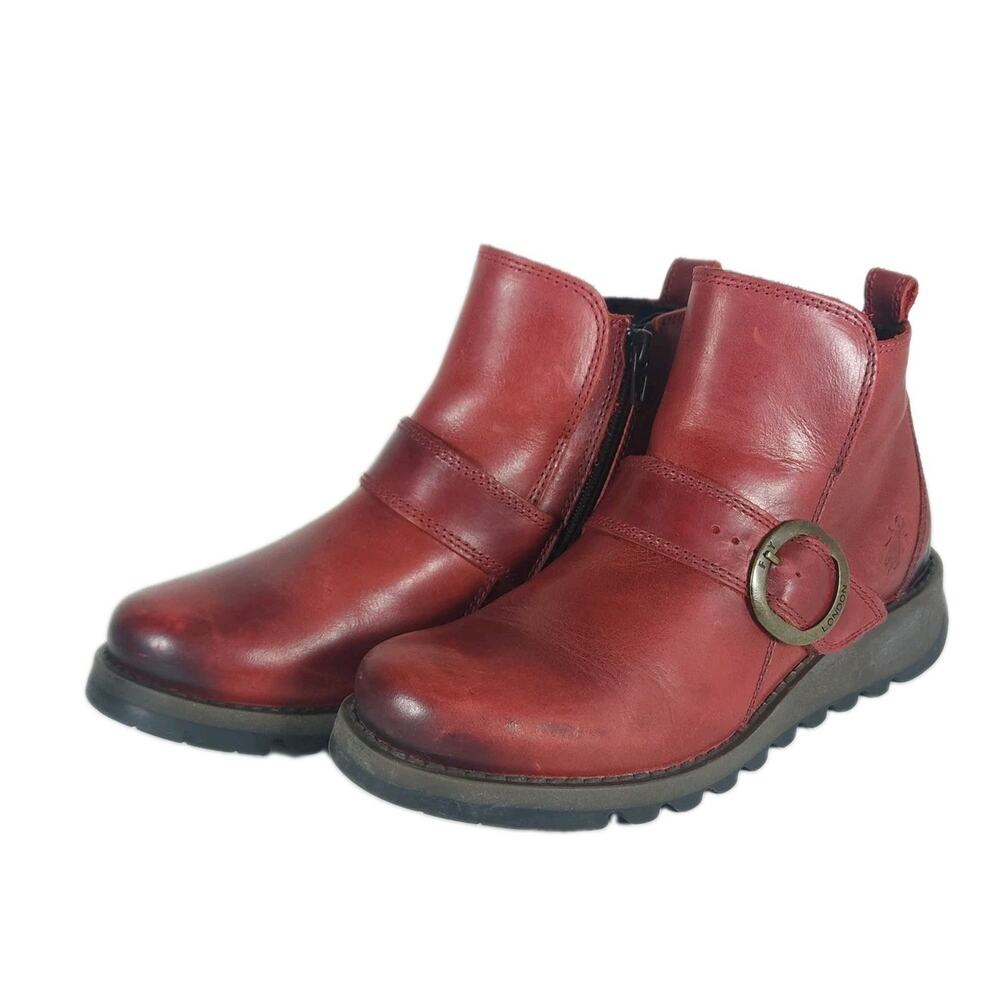 FLY LONDON Sias812fly Women's US7,5 EU38 Red Leather Wedge Platform Boots